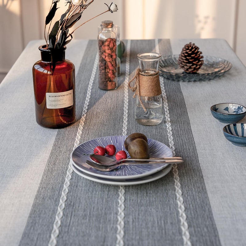 DEEPDREAM Deep Dream Tablecloth, Embroidered Waterproof Table Cloth Cotton Linen Wrinkle Free Anti-Fading Tablecloths Washable Dust-Proof Table Cover for Kitchen Dinning Party, 55 x 140 Inch - New Gray - Image 3